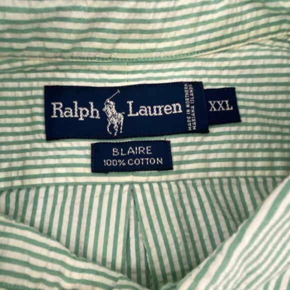 Ralph Lauren Shirt Men XXL Green Button Up Blaire Pocket Stripe Seersucker Camp - Picture 4 of 8